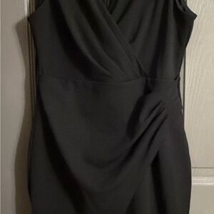 Classic Black Sleeveless Ruched Wrap Dress